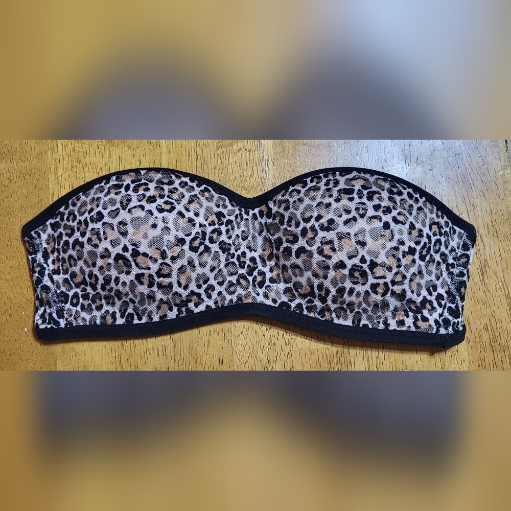 PINK VICTORIA'S SECRET STRAPLESS CHEETAH PRINT BRA SZ SM